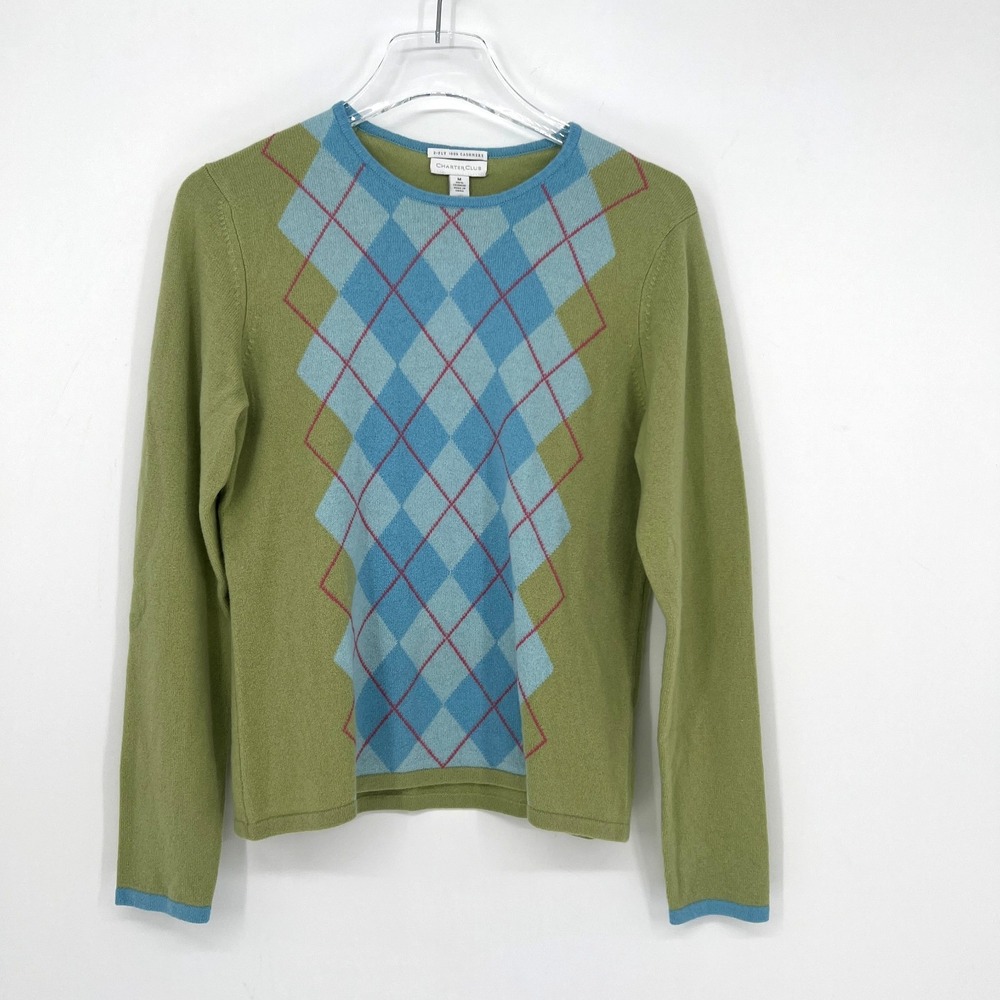 Charter Club Cashmere Sweater Womens M Preppy Argyle Academia 90s Retro